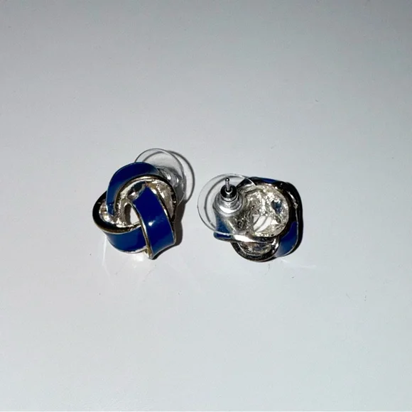 Blue and Silver Knot Earrings - Picture 2 of 2